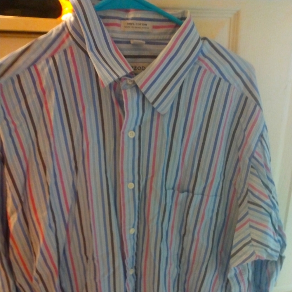 Izod Linen Shirt Mens XXL XXLarge Blue Striped Long Sleeve Blend